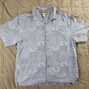 Jamaica Jaxx Mens XL Blue Floral Hawaiian Button Shirt 100% Silk Short Sleeve